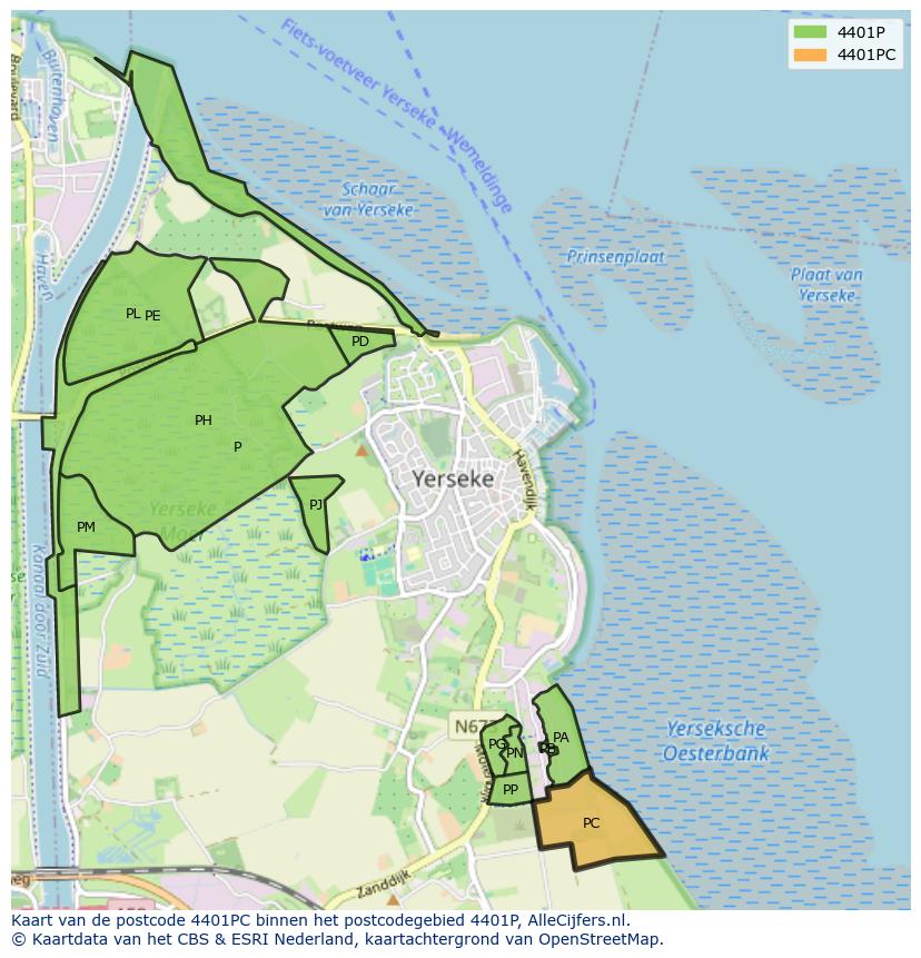 Afbeelding van het postcodegebied 4401 PC op de kaart.