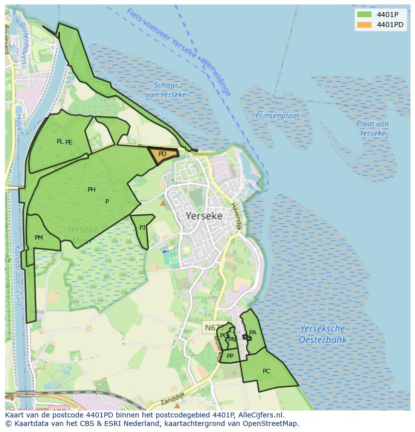 Afbeelding van het postcodegebied 4401 PD op de kaart.