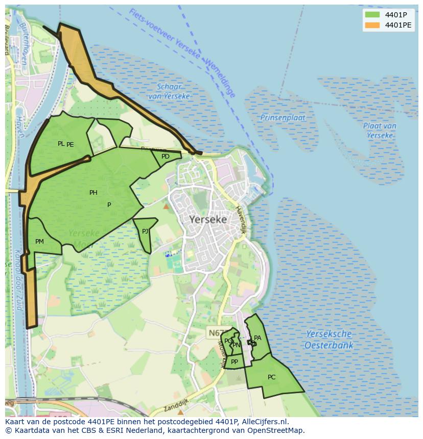Afbeelding van het postcodegebied 4401 PE op de kaart.