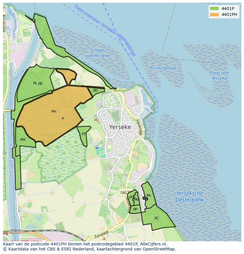 Afbeelding van het postcodegebied 4401 PH op de kaart.