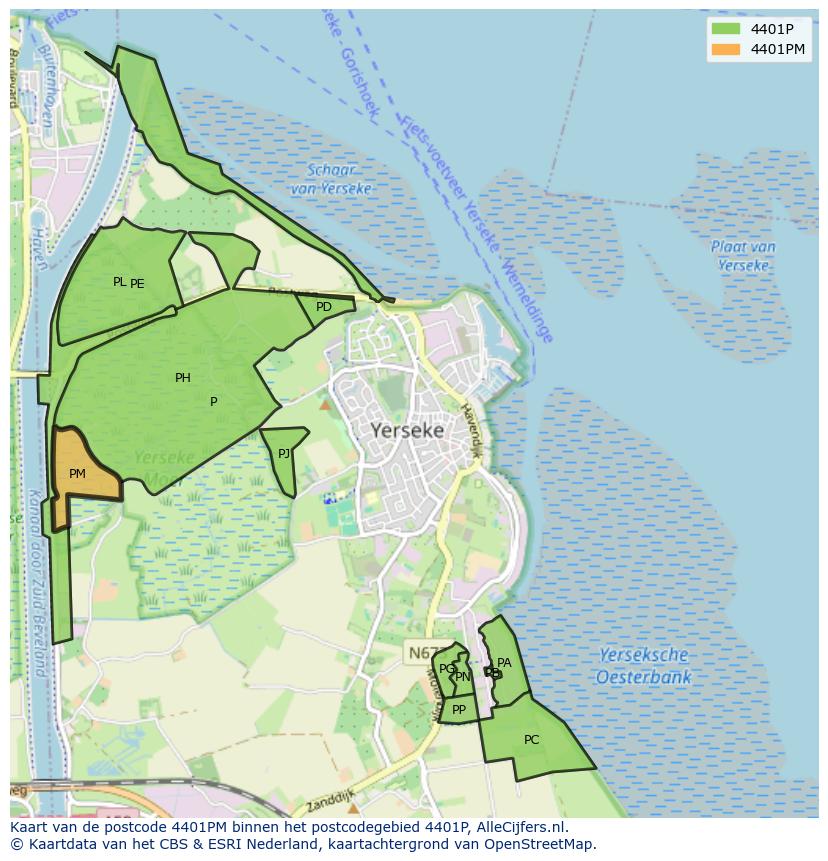 Afbeelding van het postcodegebied 4401 PM op de kaart.
