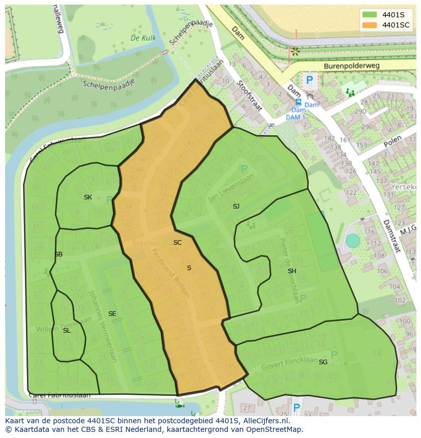 Afbeelding van het postcodegebied 4401 SC op de kaart.