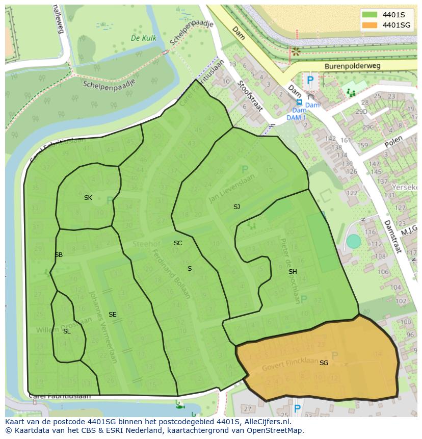 Afbeelding van het postcodegebied 4401 SG op de kaart.