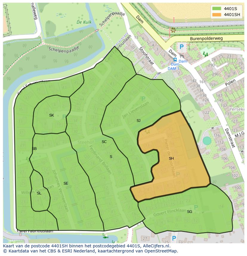 Afbeelding van het postcodegebied 4401 SH op de kaart.