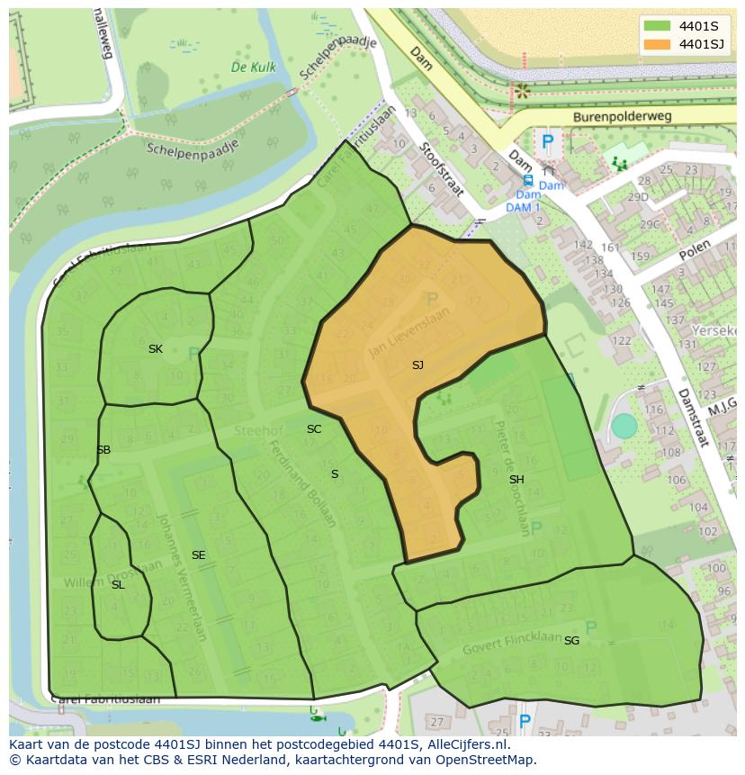 Afbeelding van het postcodegebied 4401 SJ op de kaart.