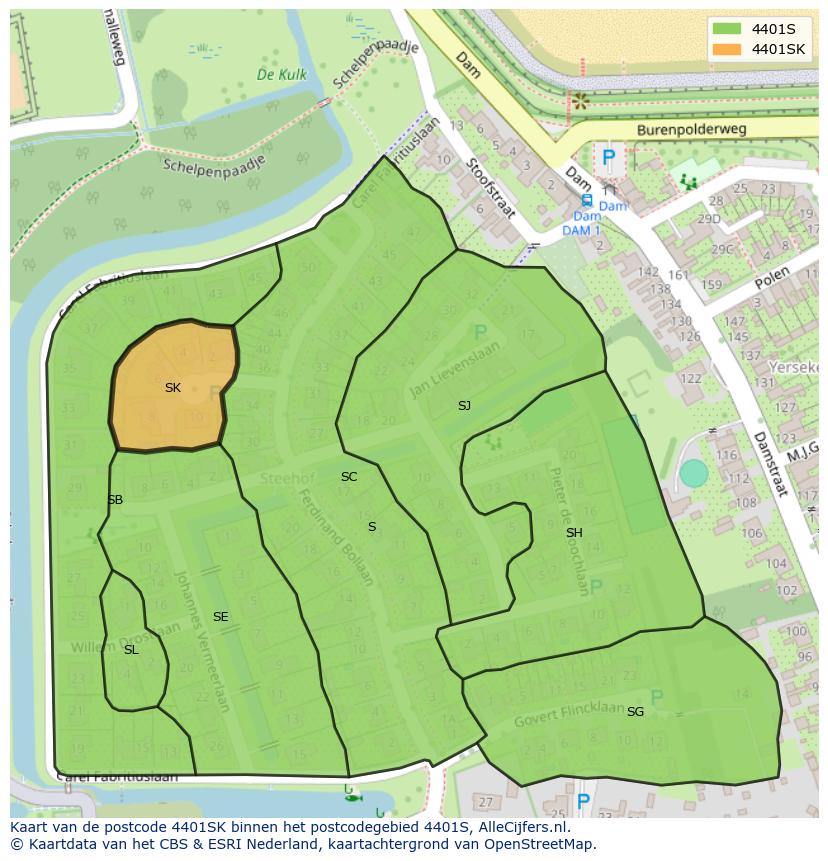 Afbeelding van het postcodegebied 4401 SK op de kaart.