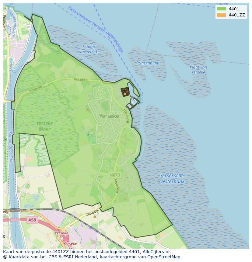 Afbeelding van het postcodegebied 4401 ZZ op de kaart.