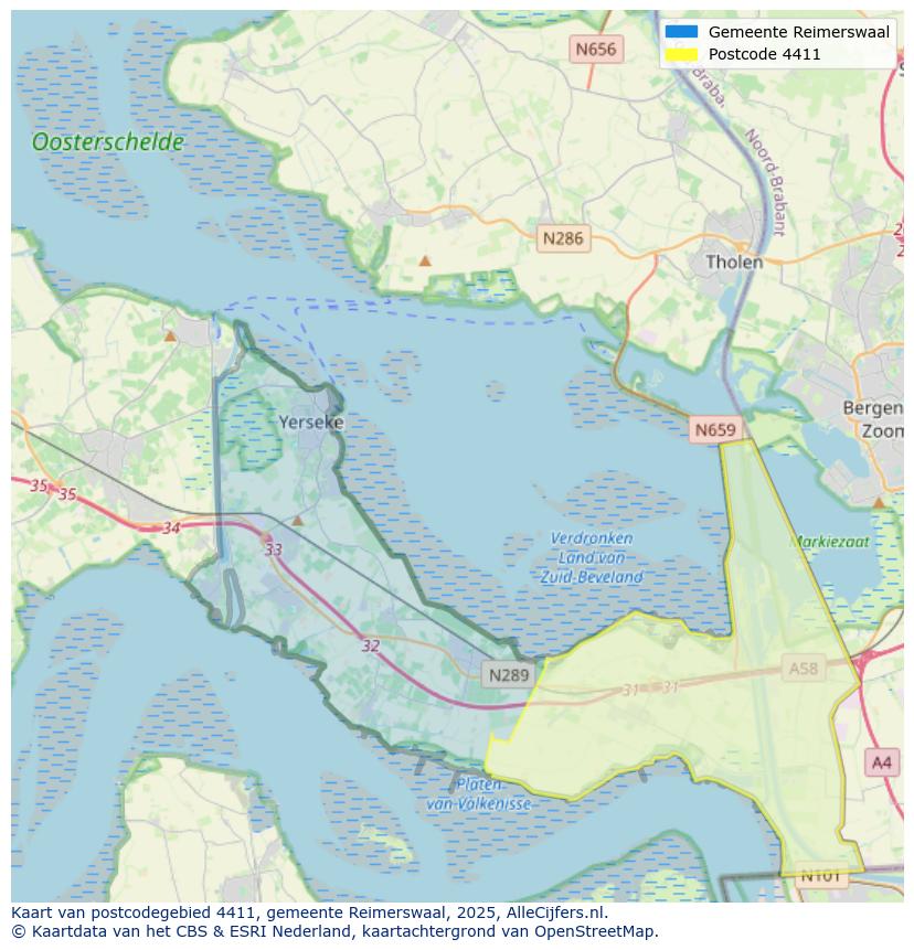 Afbeelding van het postcodegebied 4411 op de kaart.