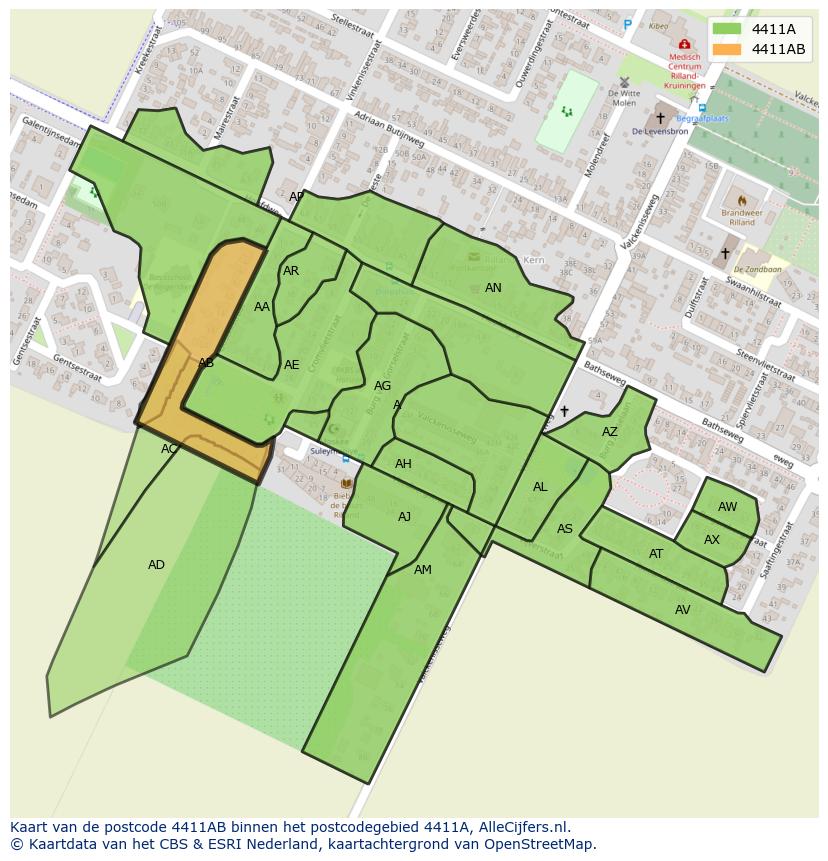Afbeelding van het postcodegebied 4411 AB op de kaart.