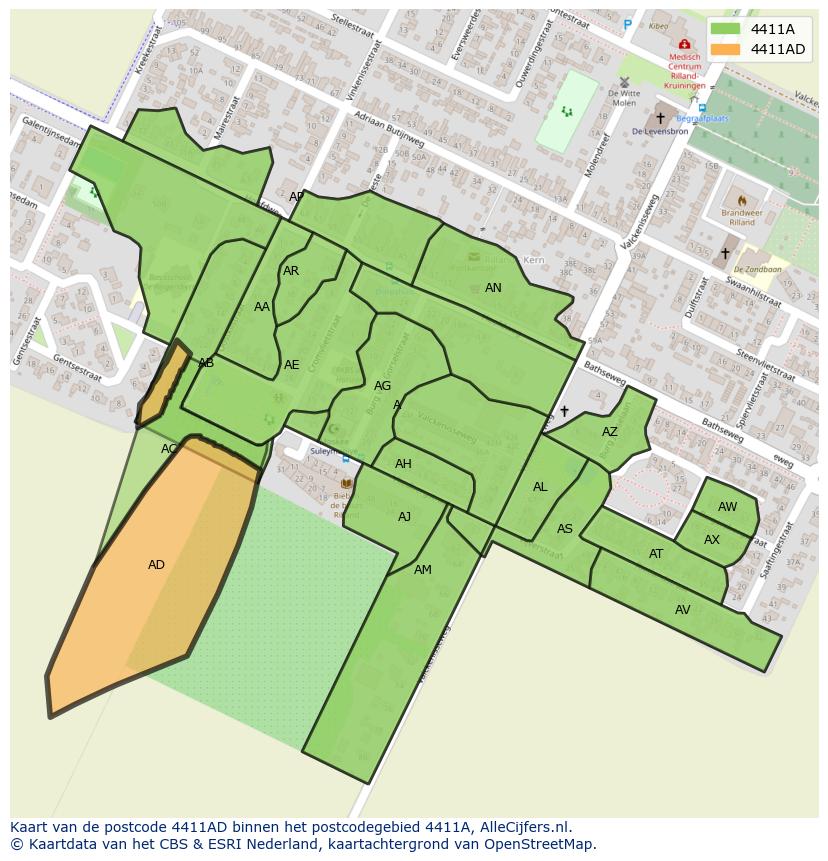 Afbeelding van het postcodegebied 4411 AD op de kaart.