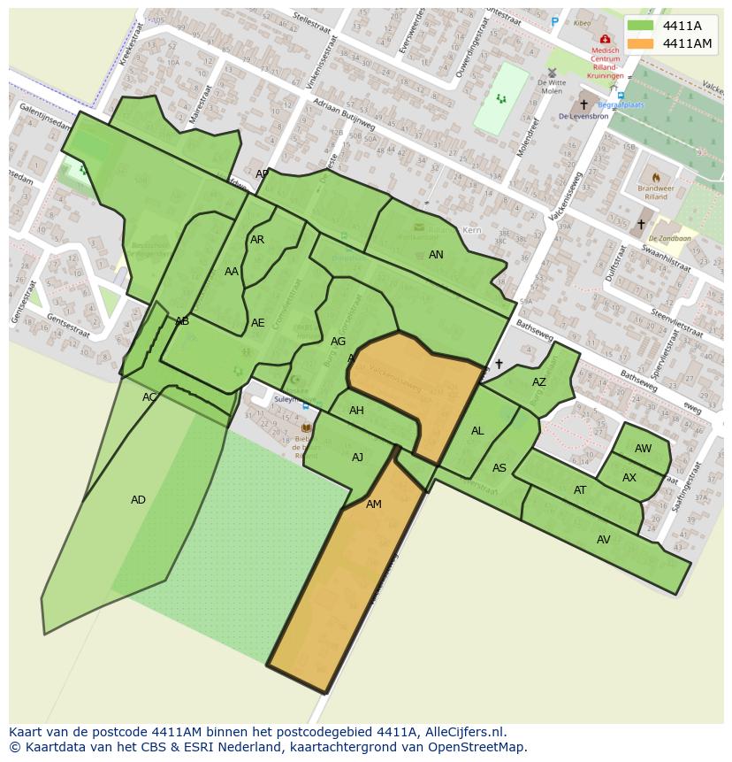 Afbeelding van het postcodegebied 4411 AM op de kaart.
