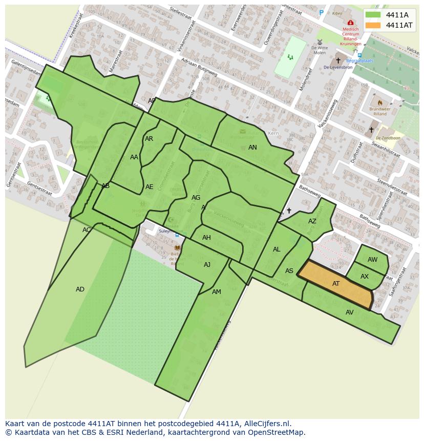 Afbeelding van het postcodegebied 4411 AT op de kaart.