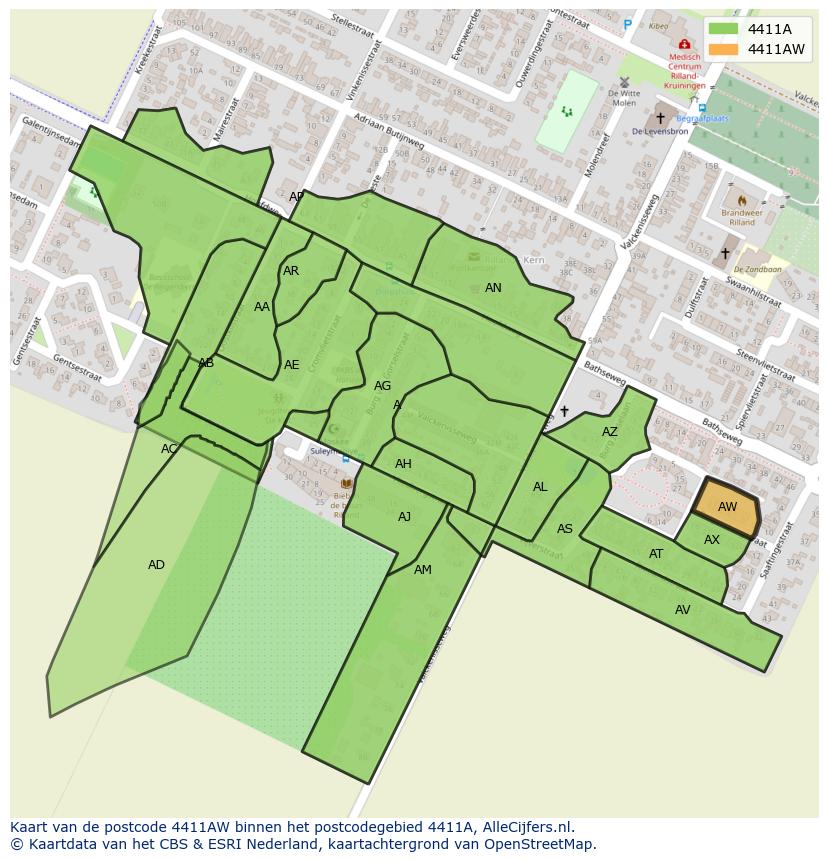 Afbeelding van het postcodegebied 4411 AW op de kaart.