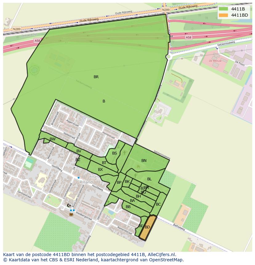 Afbeelding van het postcodegebied 4411 BD op de kaart.