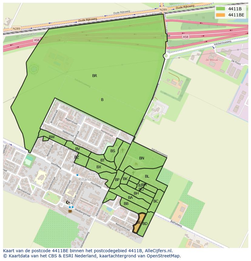 Afbeelding van het postcodegebied 4411 BE op de kaart.