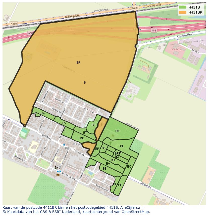 Afbeelding van het postcodegebied 4411 BR op de kaart.