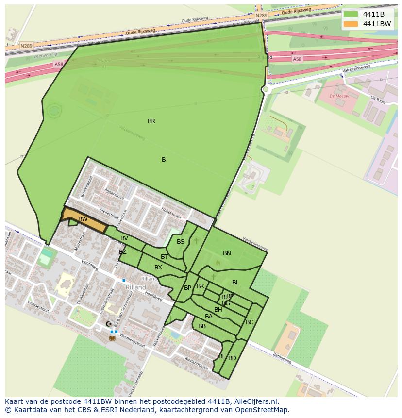 Afbeelding van het postcodegebied 4411 BW op de kaart.