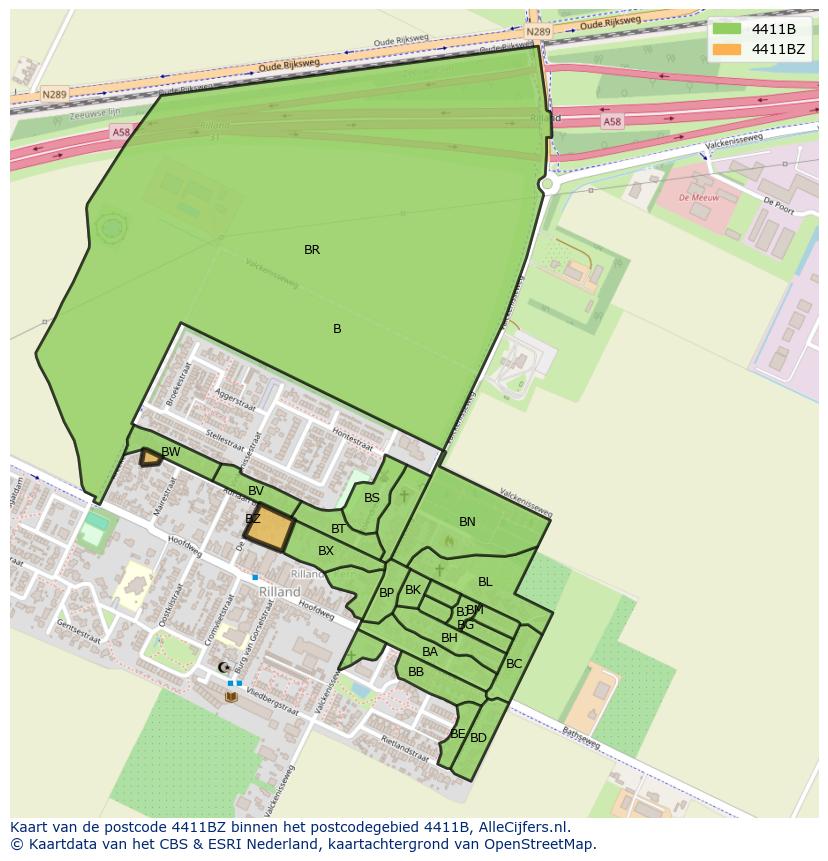 Afbeelding van het postcodegebied 4411 BZ op de kaart.
