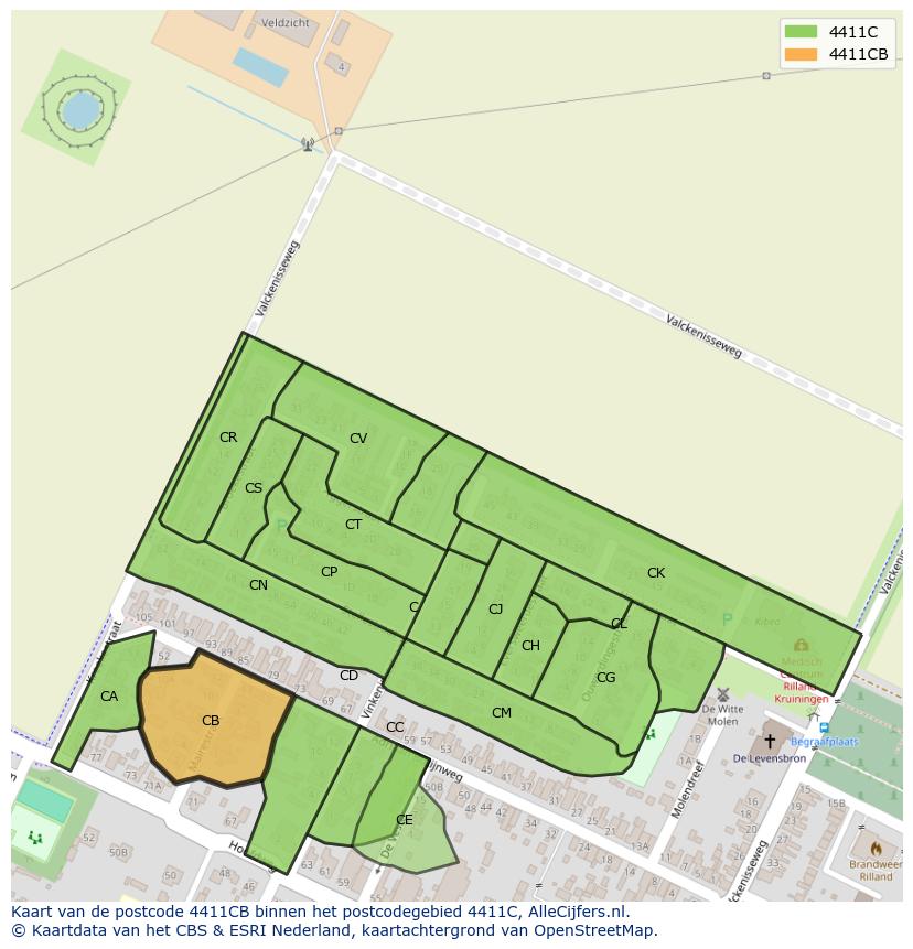Afbeelding van het postcodegebied 4411 CB op de kaart.