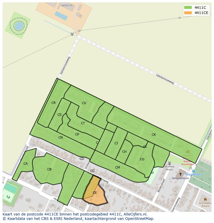 Afbeelding van het postcodegebied 4411 CE op de kaart.