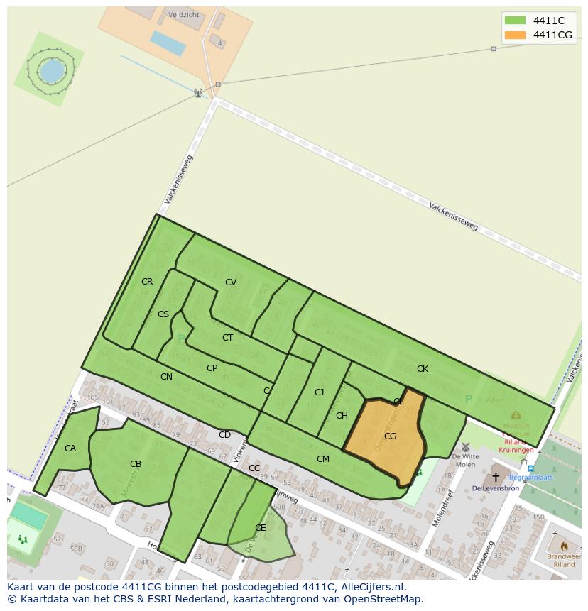 Afbeelding van het postcodegebied 4411 CG op de kaart.