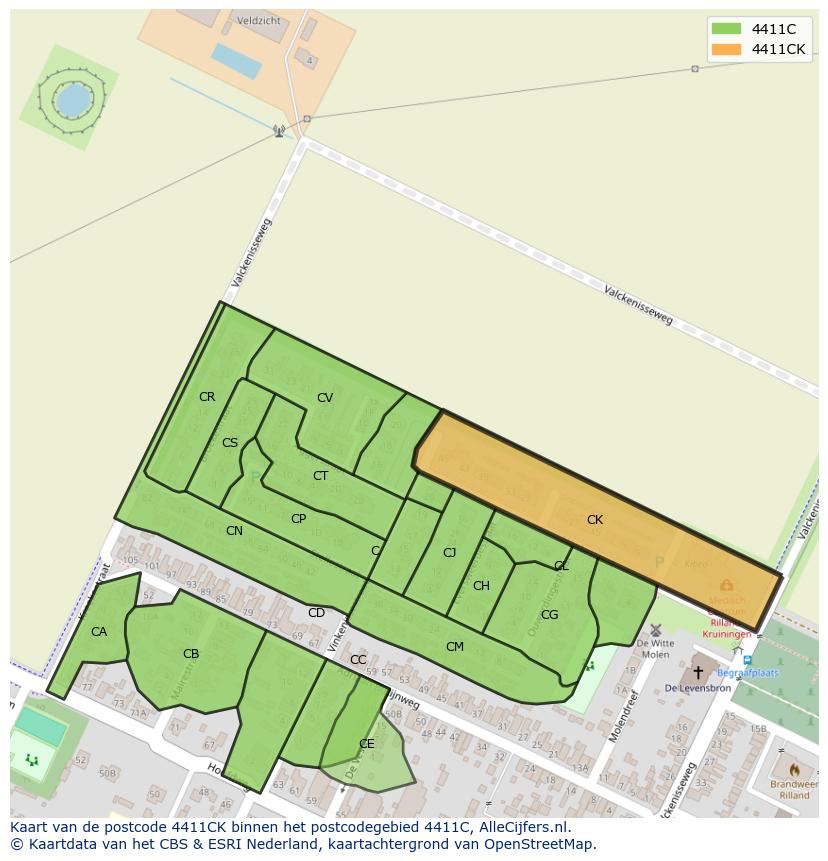 Afbeelding van het postcodegebied 4411 CK op de kaart.