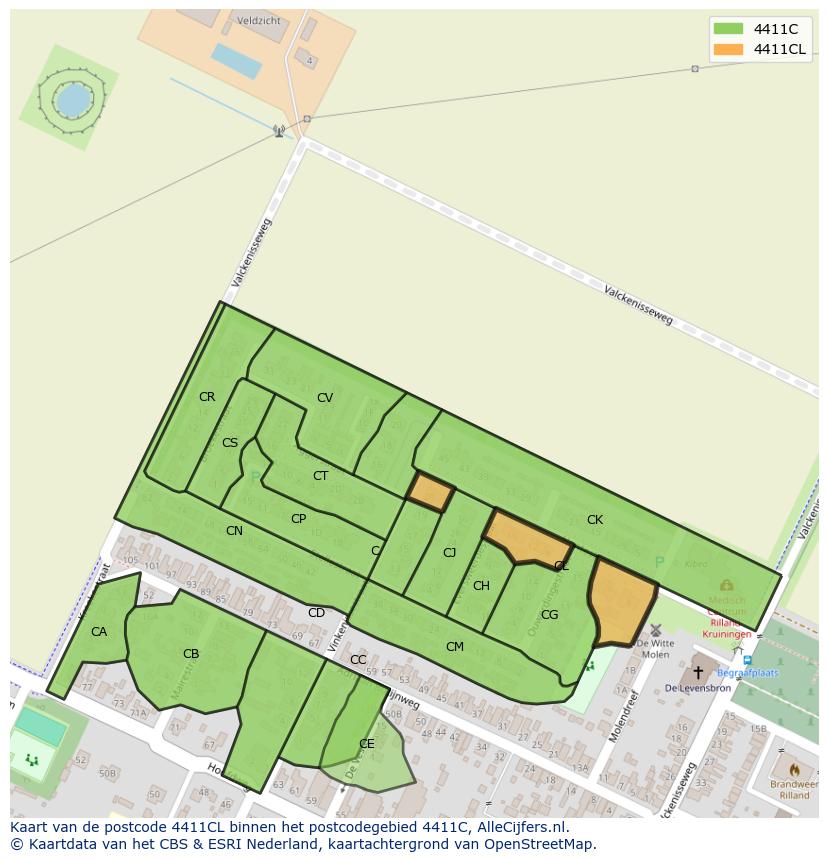 Afbeelding van het postcodegebied 4411 CL op de kaart.