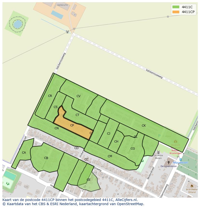 Afbeelding van het postcodegebied 4411 CP op de kaart.
