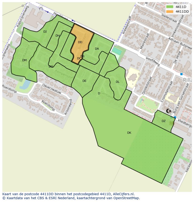 Afbeelding van het postcodegebied 4411 DD op de kaart.