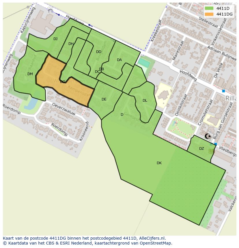 Afbeelding van het postcodegebied 4411 DG op de kaart.