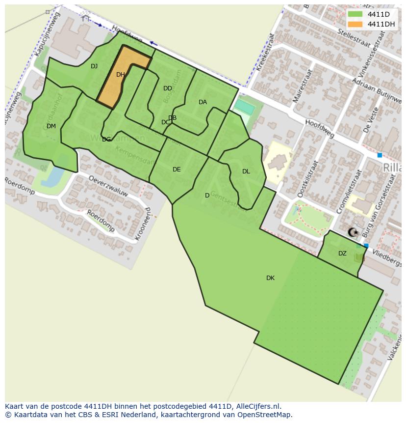 Afbeelding van het postcodegebied 4411 DH op de kaart.