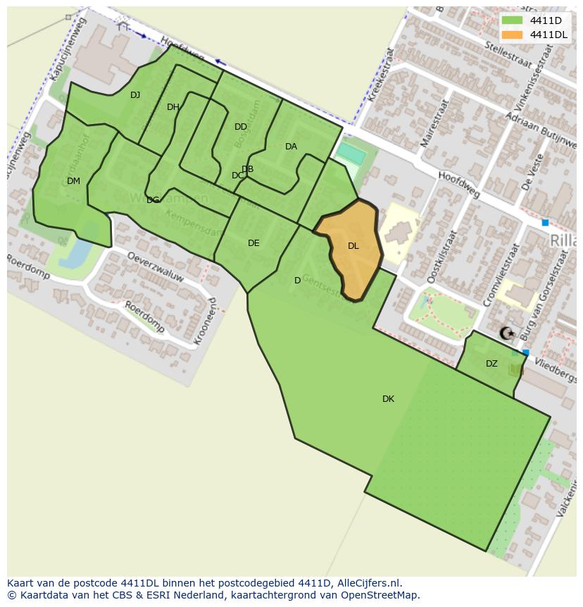 Afbeelding van het postcodegebied 4411 DL op de kaart.