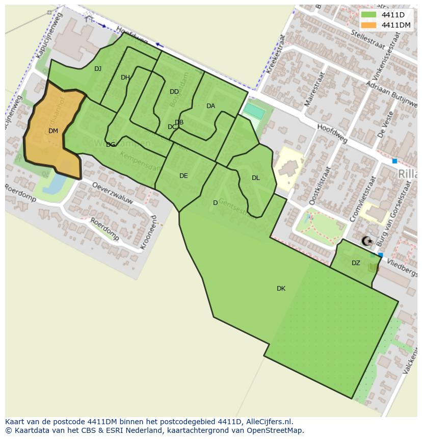Afbeelding van het postcodegebied 4411 DM op de kaart.