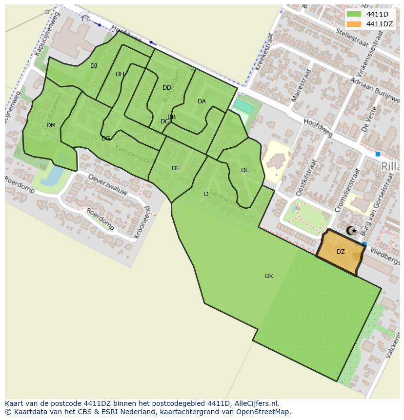 Afbeelding van het postcodegebied 4411 DZ op de kaart.