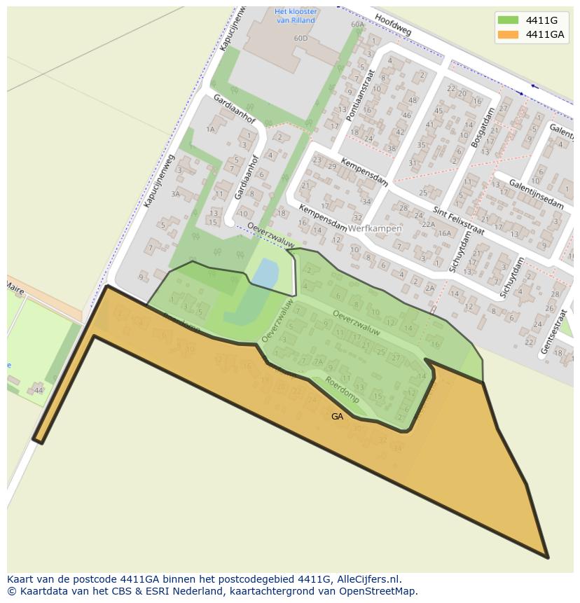 Afbeelding van het postcodegebied 4411 GA op de kaart.