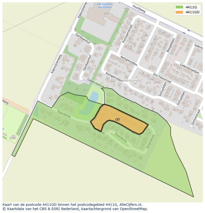 Afbeelding van het postcodegebied 4411 GD op de kaart.