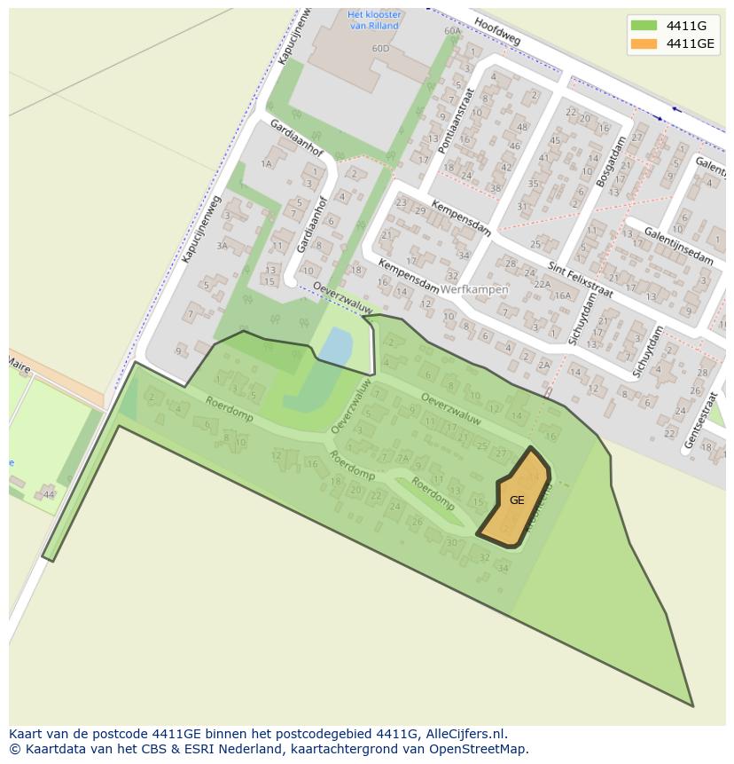 Afbeelding van het postcodegebied 4411 GE op de kaart.