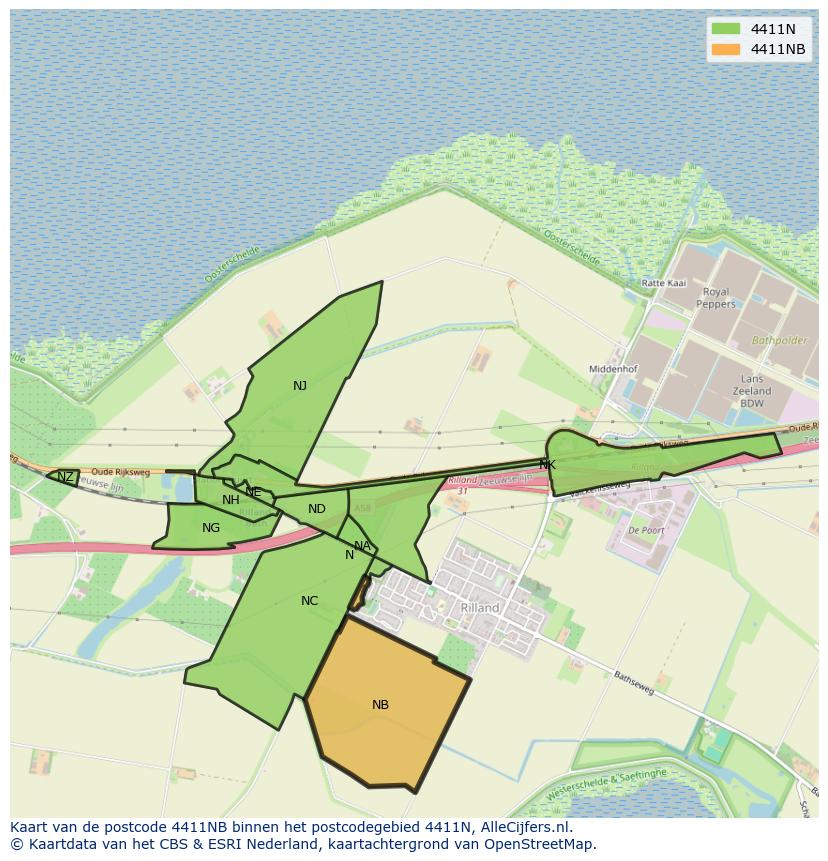Afbeelding van het postcodegebied 4411 NB op de kaart.