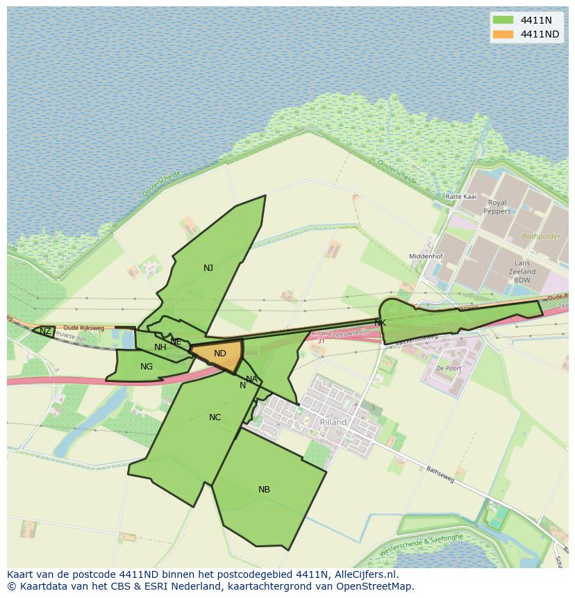 Afbeelding van het postcodegebied 4411 ND op de kaart.