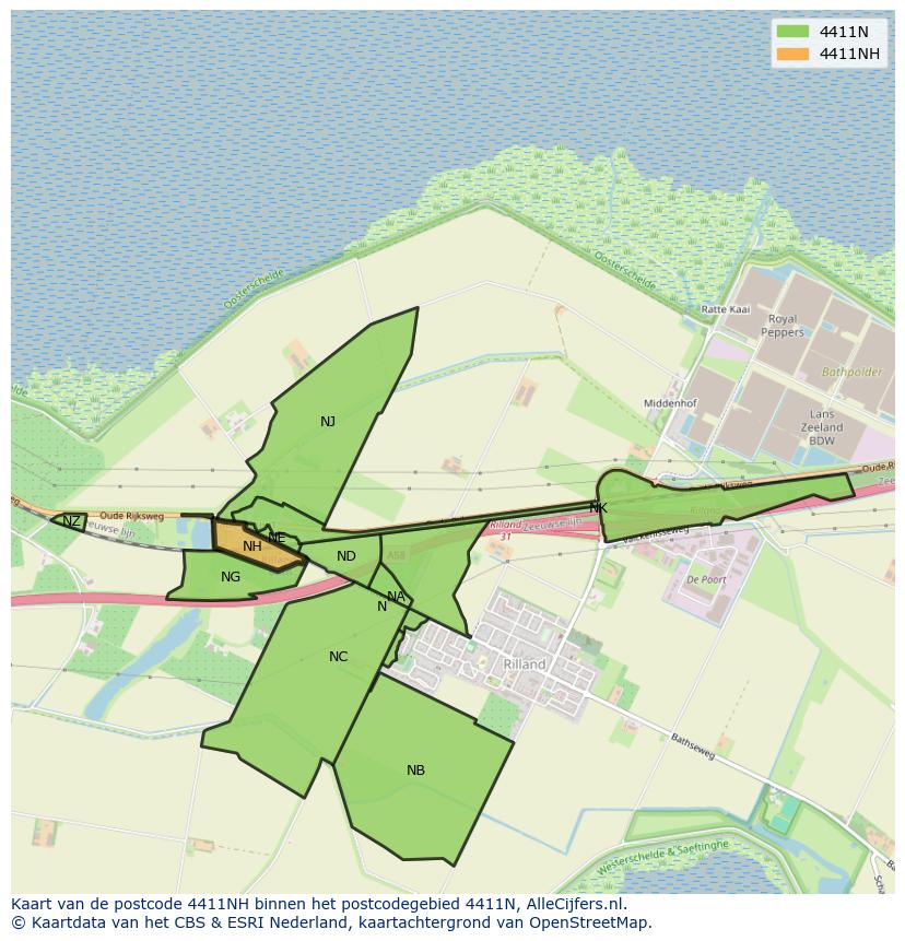 Afbeelding van het postcodegebied 4411 NH op de kaart.