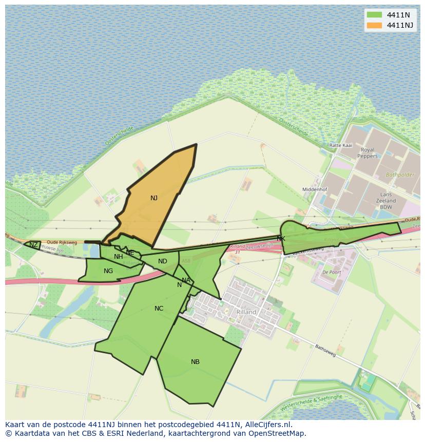 Afbeelding van het postcodegebied 4411 NJ op de kaart.