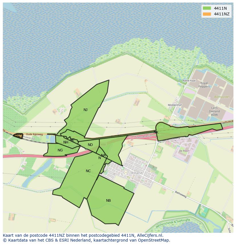 Afbeelding van het postcodegebied 4411 NZ op de kaart.