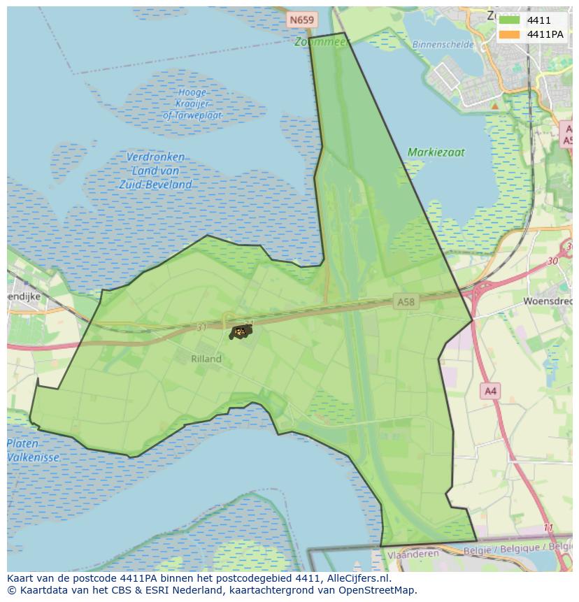Afbeelding van het postcodegebied 4411 PA op de kaart.