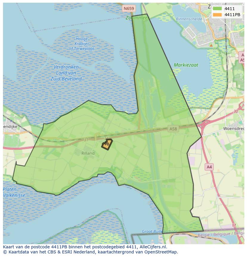 Afbeelding van het postcodegebied 4411 PB op de kaart.