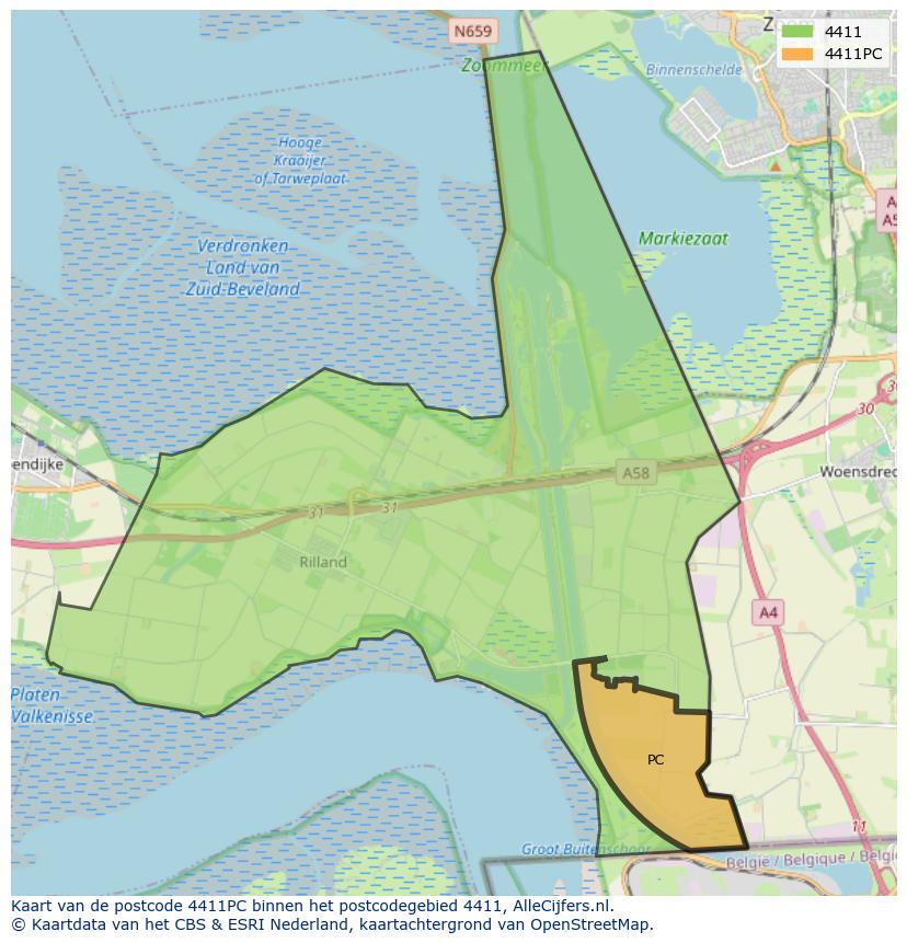 Afbeelding van het postcodegebied 4411 PC op de kaart.