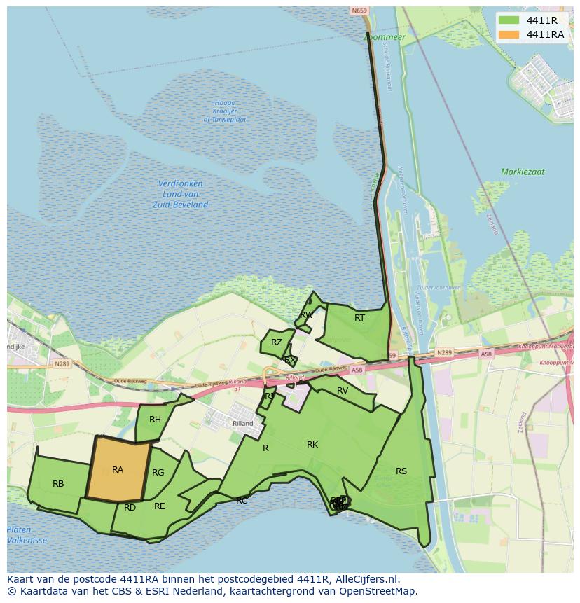 Afbeelding van het postcodegebied 4411 RA op de kaart.