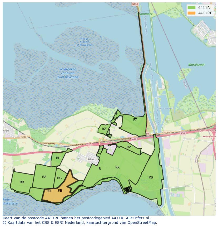 Afbeelding van het postcodegebied 4411 RE op de kaart.