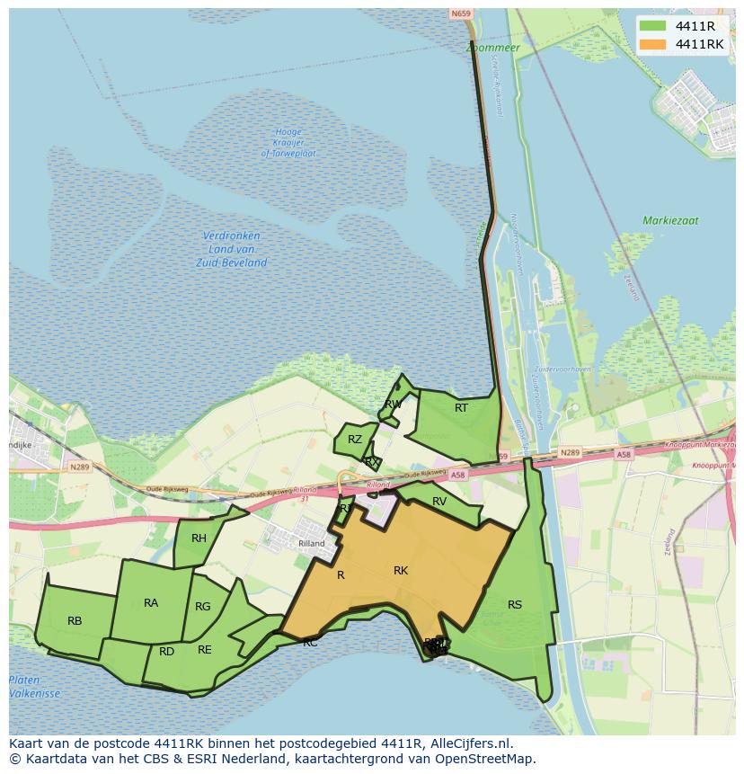 Afbeelding van het postcodegebied 4411 RK op de kaart.