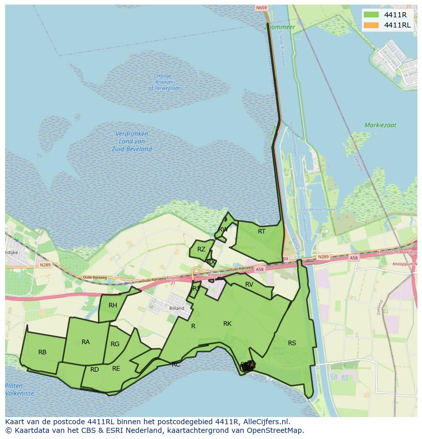 Afbeelding van het postcodegebied 4411 RL op de kaart.
