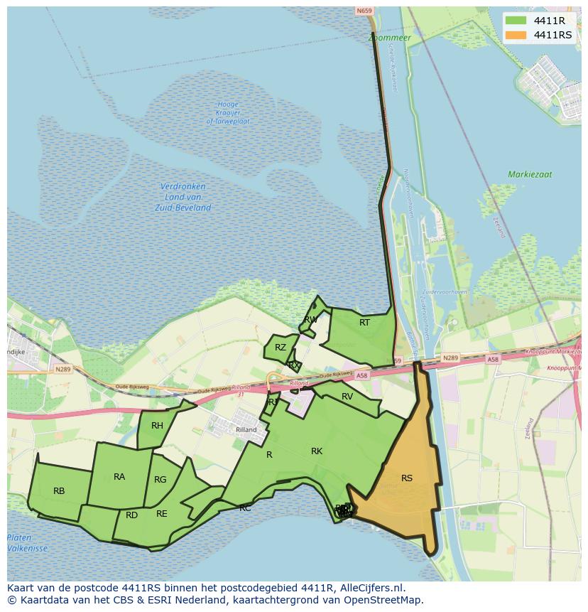 Afbeelding van het postcodegebied 4411 RS op de kaart.